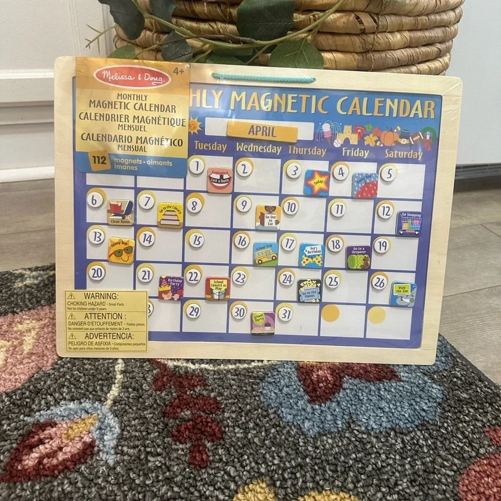 New Melissa & Doug LARGE Colorful Magnetic Calendar Wood Wall Hang 112 Magnets